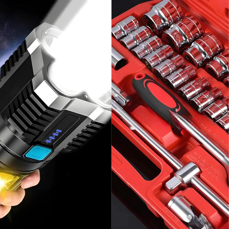 Tool Case Kit 46 Pieces Latch Wrench + Tatica Flashlight Led Powerful Multifunction 5 in 1 Rechargeable Usb