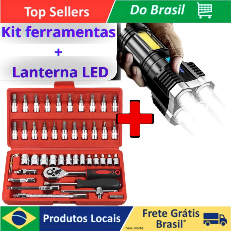 Tool Case Kit 46 Pieces Latch Wrench + Tatica Flashlight Led Powerful Multifunction 5 in 1 Rechargeable Usb
