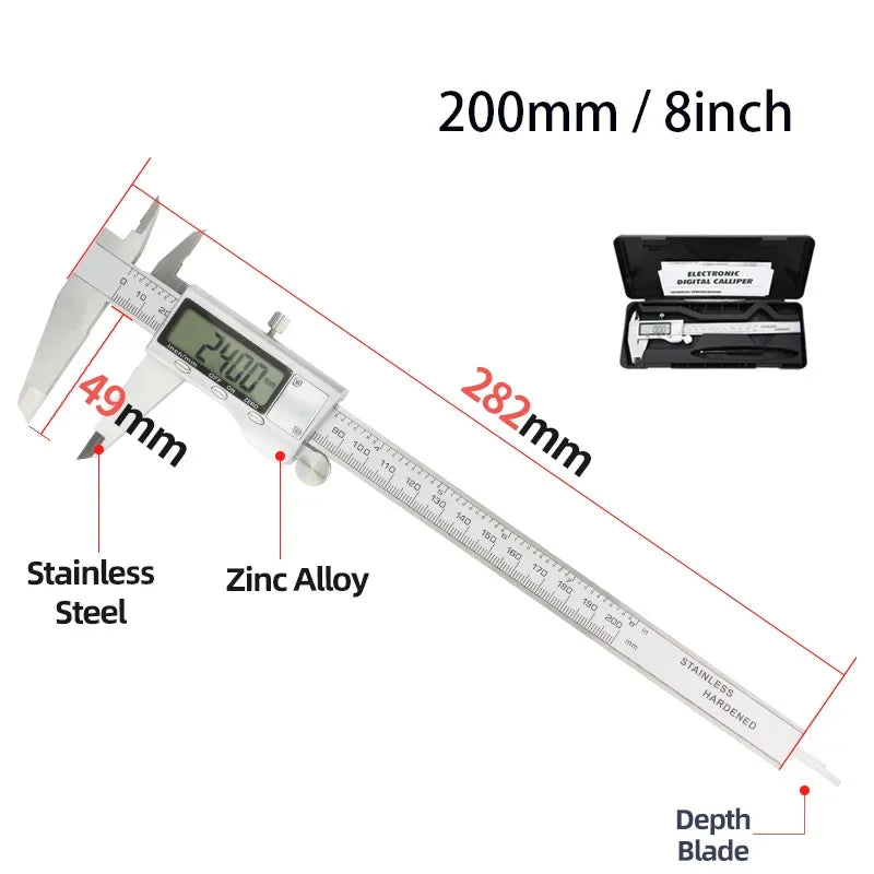 Paquimetro Digital  6/8 polegadas 150mm/200mm Aço Inoxidável Eletrônico Ferramenta de Medição de Precisão