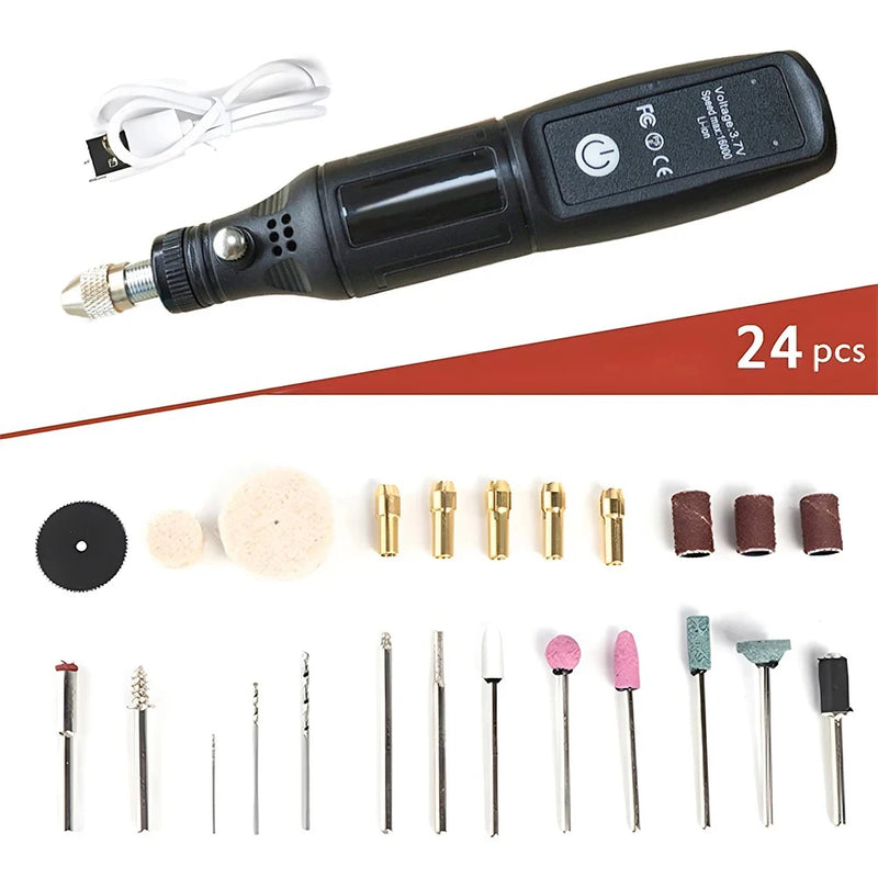 Mini Electric Drill USB Wireless Mini Handheld Drill Rotary Tool Woodworking Engraving Pen Dremel Tools for Jewelry Metal Glass