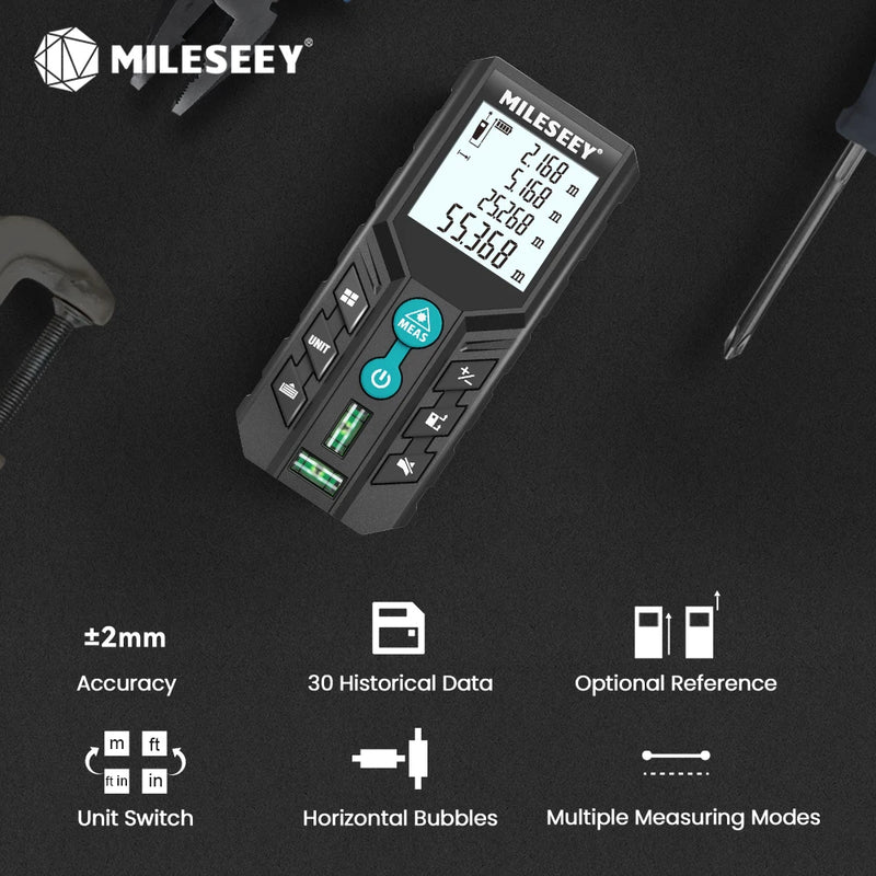 MILESEEY X6 Laser tape measure 40M 60M 80M 100M, Professional Rangefinder with angle display for DIY, Decorating, Building