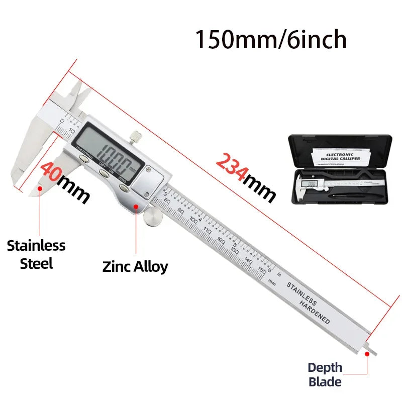 Paquimetro Digital  6/8 polegadas 150mm/200mm Aço Inoxidável Eletrônico Ferramenta de Medição de Precisão